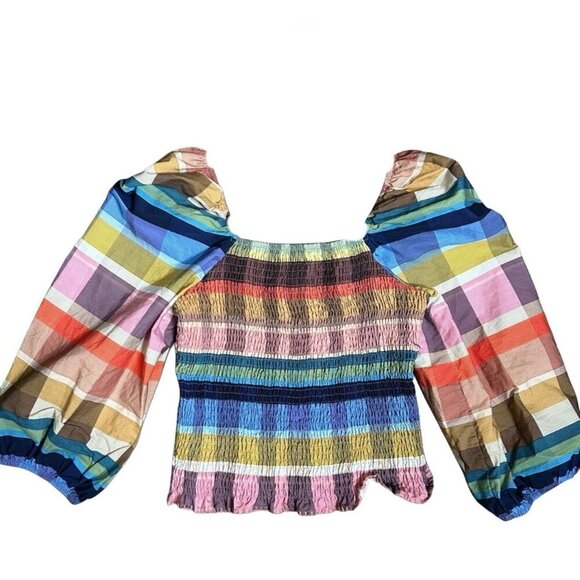 Farm Rio for Anthropologie Multicolor Cropped Blouse Multicolor, Sz Small, Boho - Picture 2 of 5